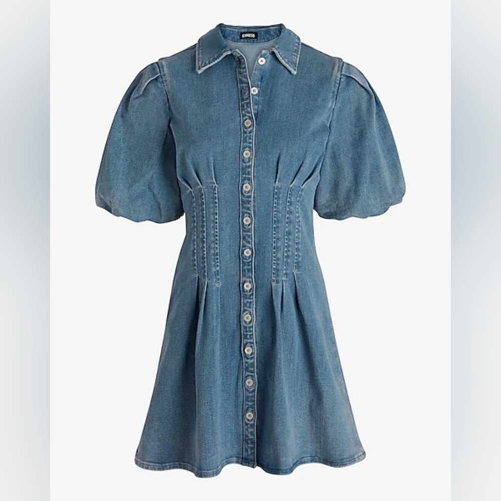 Express Denim Puff Sleeve Corset Dress